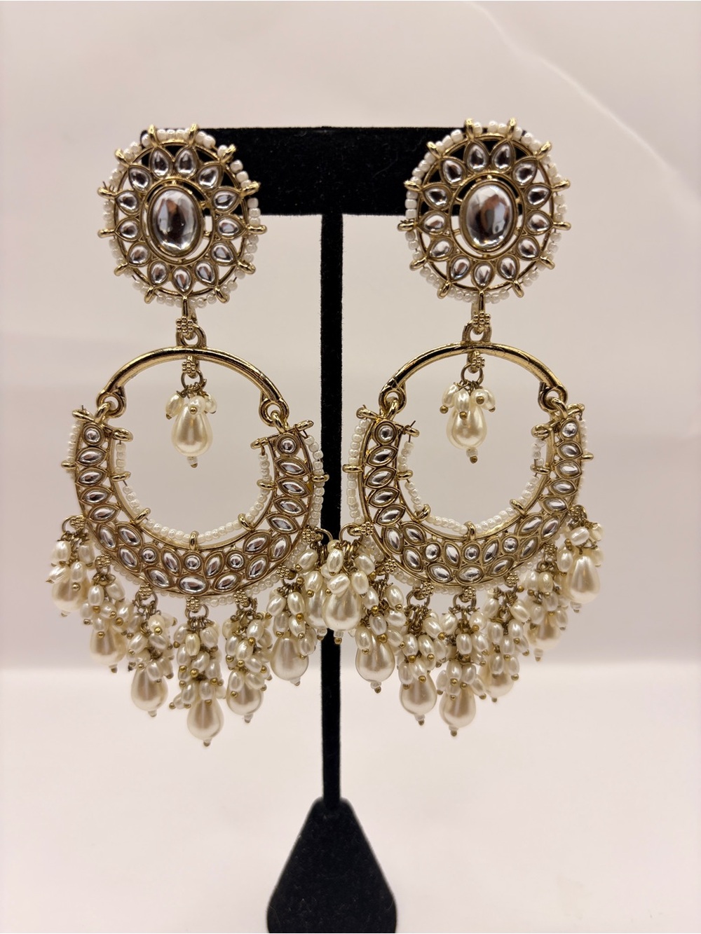 Gold and Pearl Chandbali Earrings - Elegant